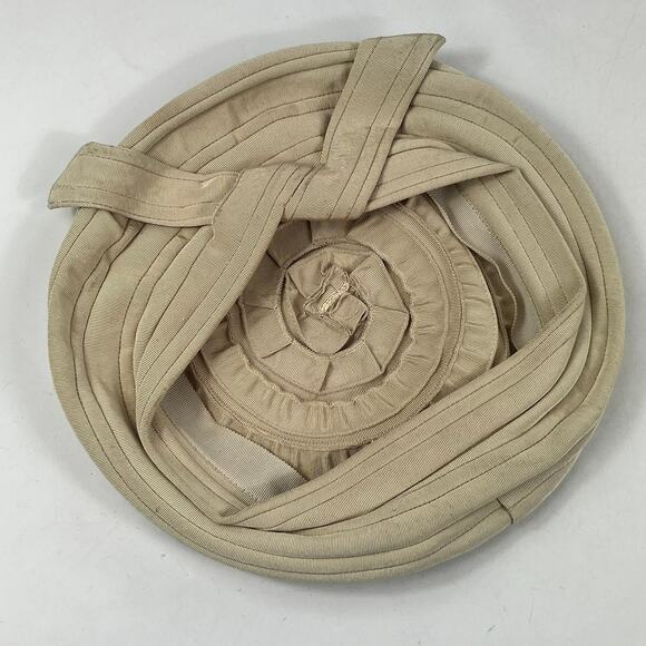 Vtg Brighton Of California Cream Pleated Turban 22.5 Hat Structured Ribbon Bow main image 6